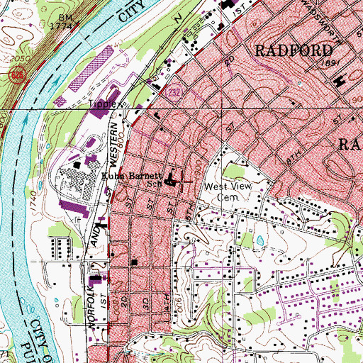 Topographic Map of Kuhn Barnett Elementary School, VA