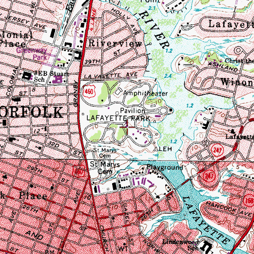 Topographic Map of Lafayette Park, VA