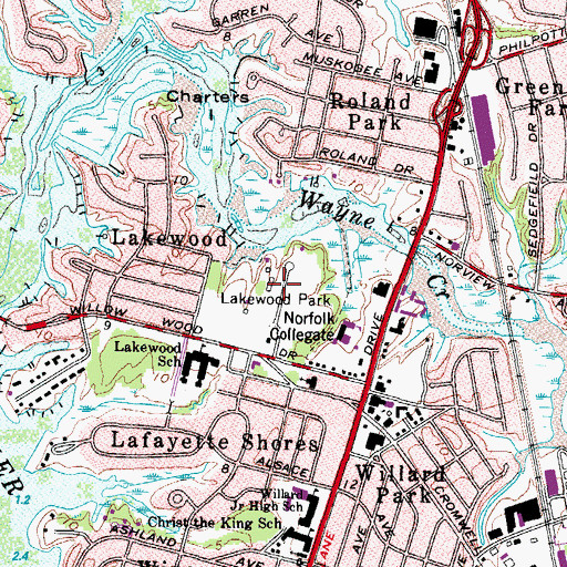 Topographic Map of Lakewood Park, VA