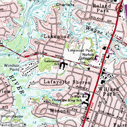 Topographic Map of Lakewood School, VA