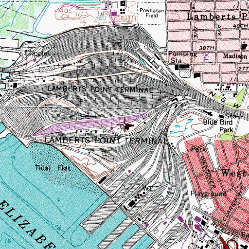 Topographic Map of Lamberts Point Terminal, VA