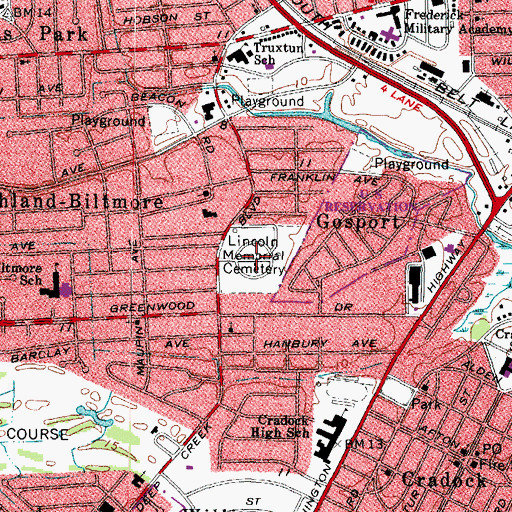 Topographic Map of Lincoln Memorial Cemetery, VA