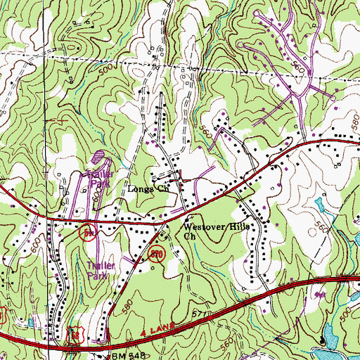 Topographic Map of Longs Church, VA