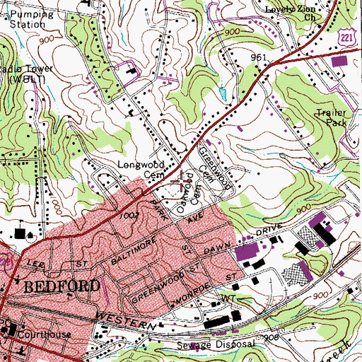 Topographic Map of Longwood Cemetery, VA