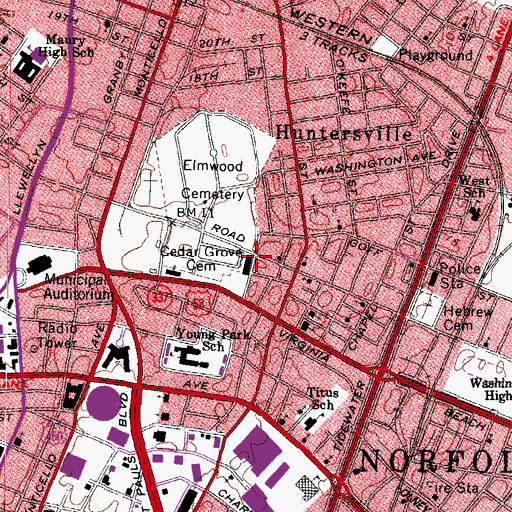 Topographic Map of Lott-Carey School, VA