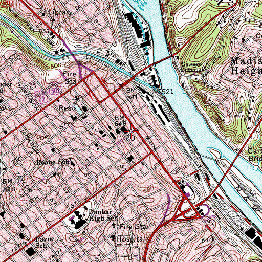 Topographic Map of Lynchburg, VA
