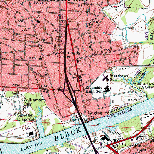 Topographic Map of Bridge Avenue Church of God, AL