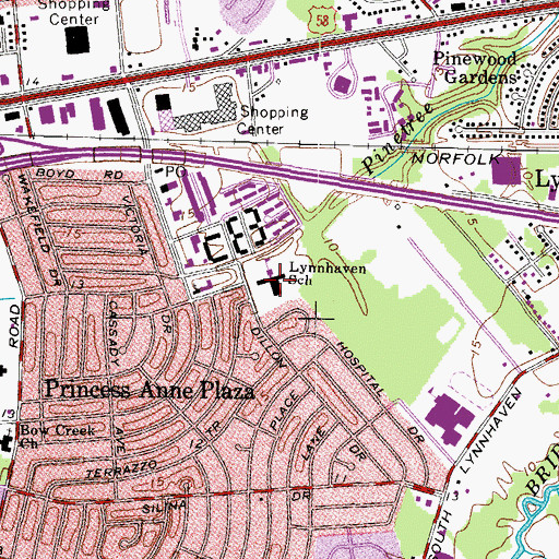 Topographic Map of Lynnhaven Elementary School, VA