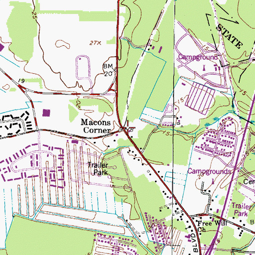 Topographic Map of Macons Corner, VA