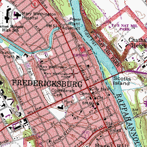 Topographic Map of Mary Washington House, VA