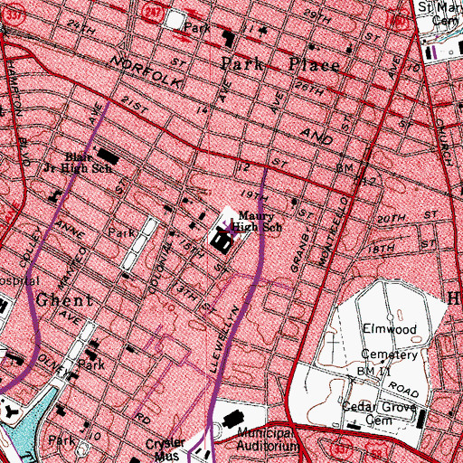 Topographic Map of Maury High School, VA