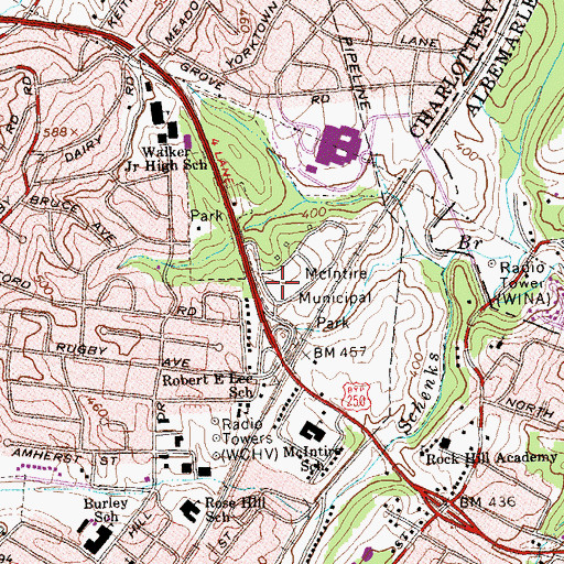 Topographic Map of McIntire Municipal Park, VA