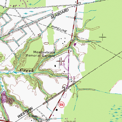 Topographic Map of Meadowbrook Memorial Gardens, VA