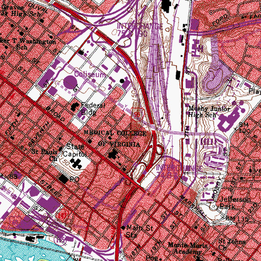 Topographic Map of Virginia Commonwealth University - MCV Campus, VA