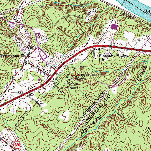 Topographic Map of Megginson Cemetery, VA