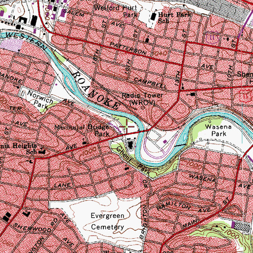 Topographic Map of Memorial Bridge Park, VA