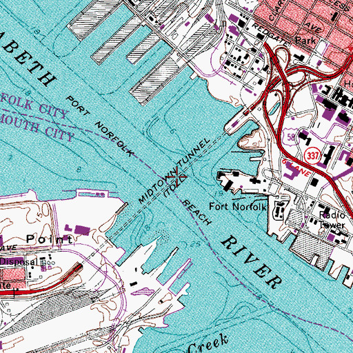 Topographic Map of Midtown Tunnel, VA