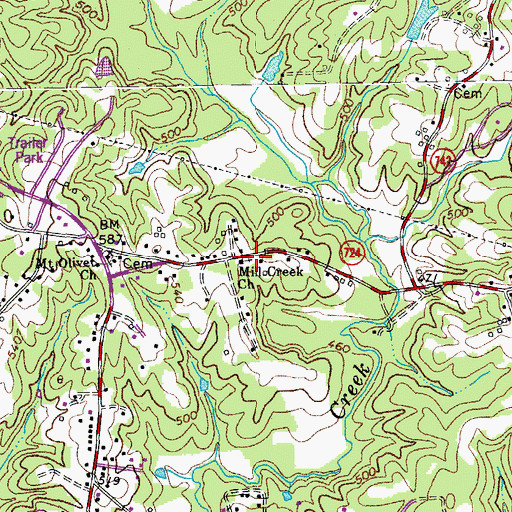 Topographic Map of Mill Creek Church, VA
