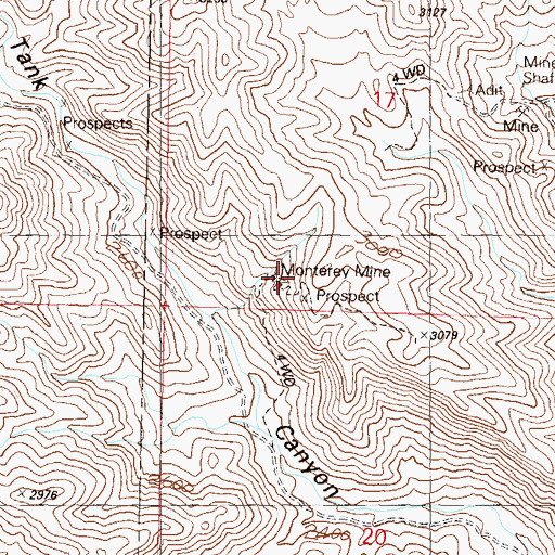 Topographic Map of Monterey Mine, AZ