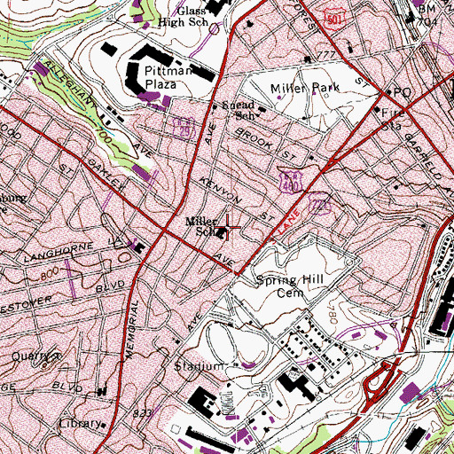 Topographic Map of T C Miller Elementary School, VA