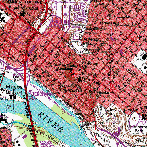 Topographic Map of Richmond Hill School, VA