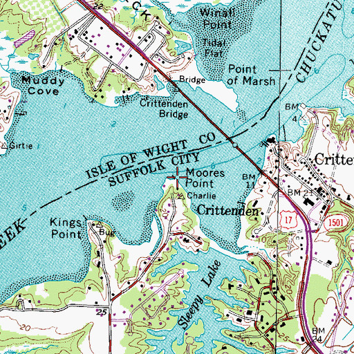 Topographic Map of Moores Point, VA
