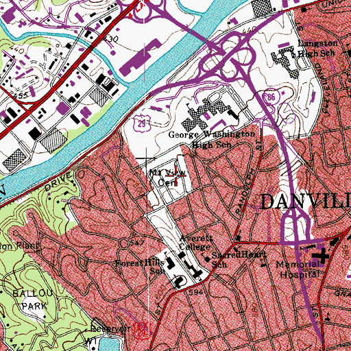 Topographic Map of Mount View Cemetery, VA