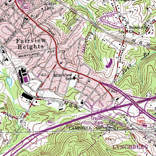 Topographic Map of Mountain View School, VA