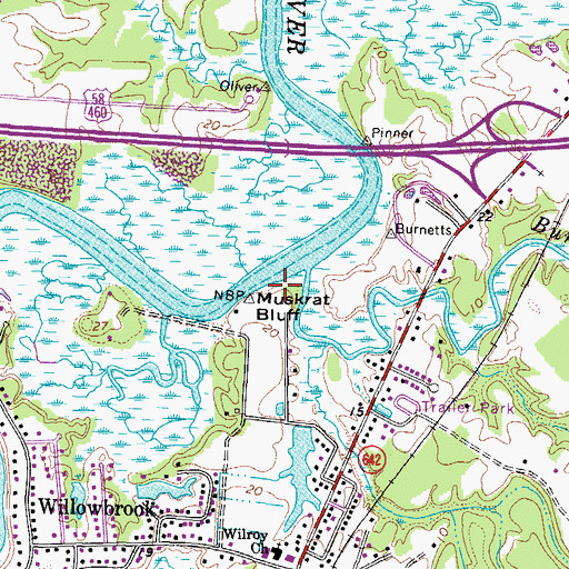 Topographic Map of Muskrat Bluff, VA