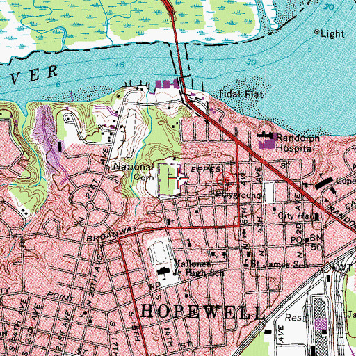 Topographic Map of City Point National Cemetery, VA