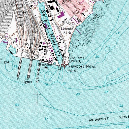 Topographic Map of Newport News Creek, VA