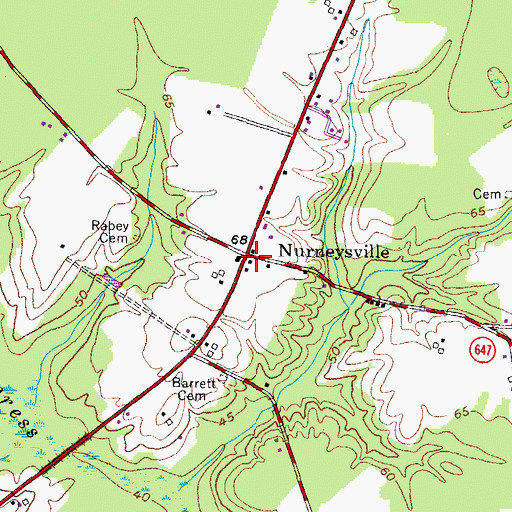 Topographic Map of Nurneysville, VA