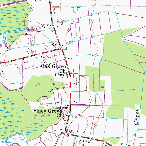 Topographic Map of Oak Grove Baptist Church, VA