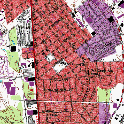 Topographic Map of Oak Grove Elementary School, VA