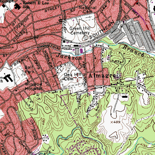 Topographic Map of Oak Hill Cemetery, VA