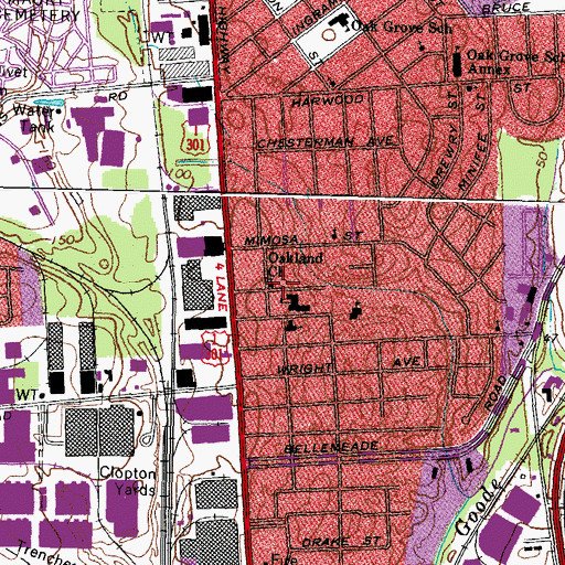 Topographic Map of Oakland Church, VA