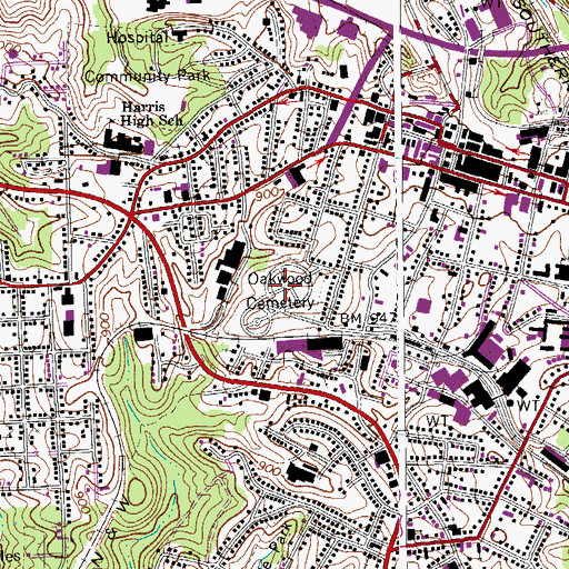 Topographic Map of Oakwood Cemetery, VA