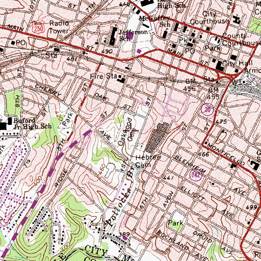 Topographic Map of Oakwood Cemetery, VA