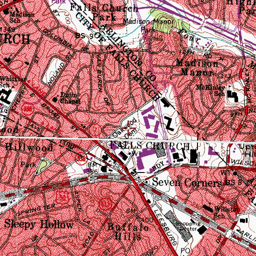 Topographic Map of Oakwood Cemetery, VA