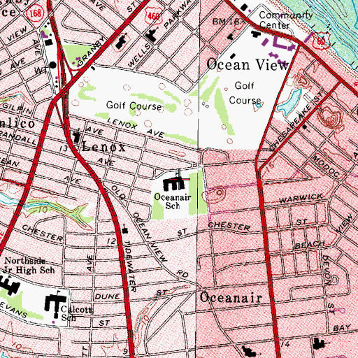 Topographic Map of Oceanair Elementary School, VA