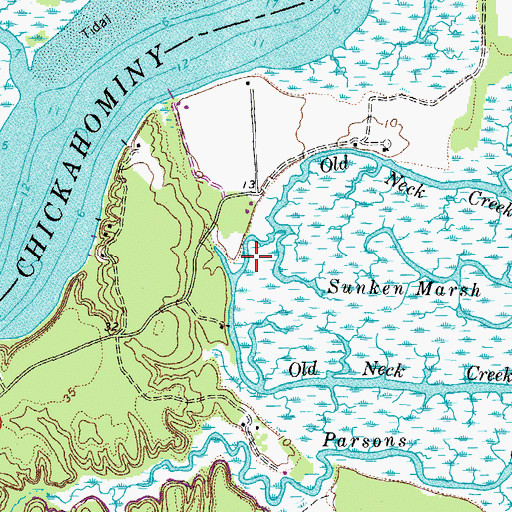 Topographic Map of Old Neck Creek, VA