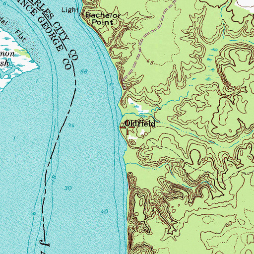 Topographic Map of Oldfield, VA