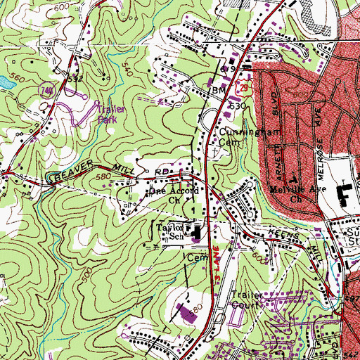 Topographic Map of One Accorn Church, VA