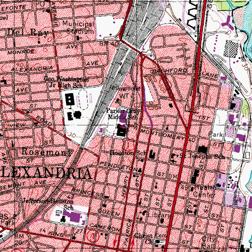 Topographic Map of Parker Gray Middle School, VA