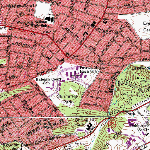Topographic Map of Patrick Henry High School, VA