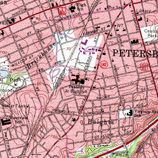 Topographic Map of Peabody Middle School, VA
