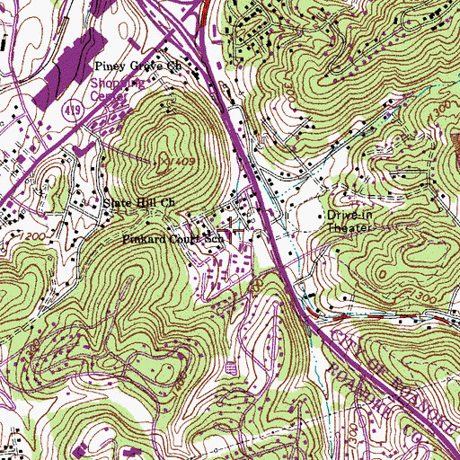 Topographic Map of Pinkard Court School, VA