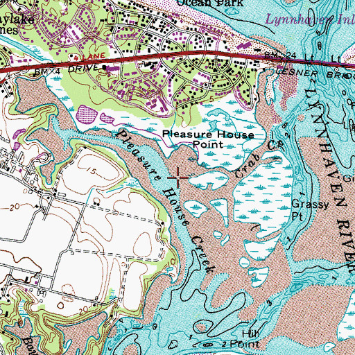 Topographic Map of Pleasure House Creek, VA