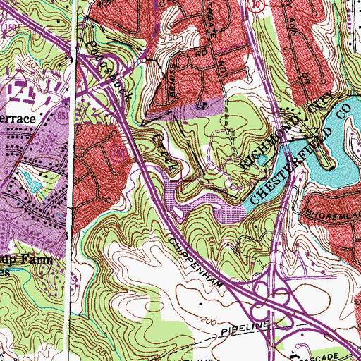 Topographic Map of Pocoshock Creek, VA