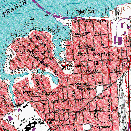 Topographic Map of Port Norfolk Elementary School, VA